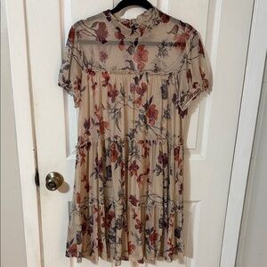 Elegant Floral Midi Dress in Cream and Purple